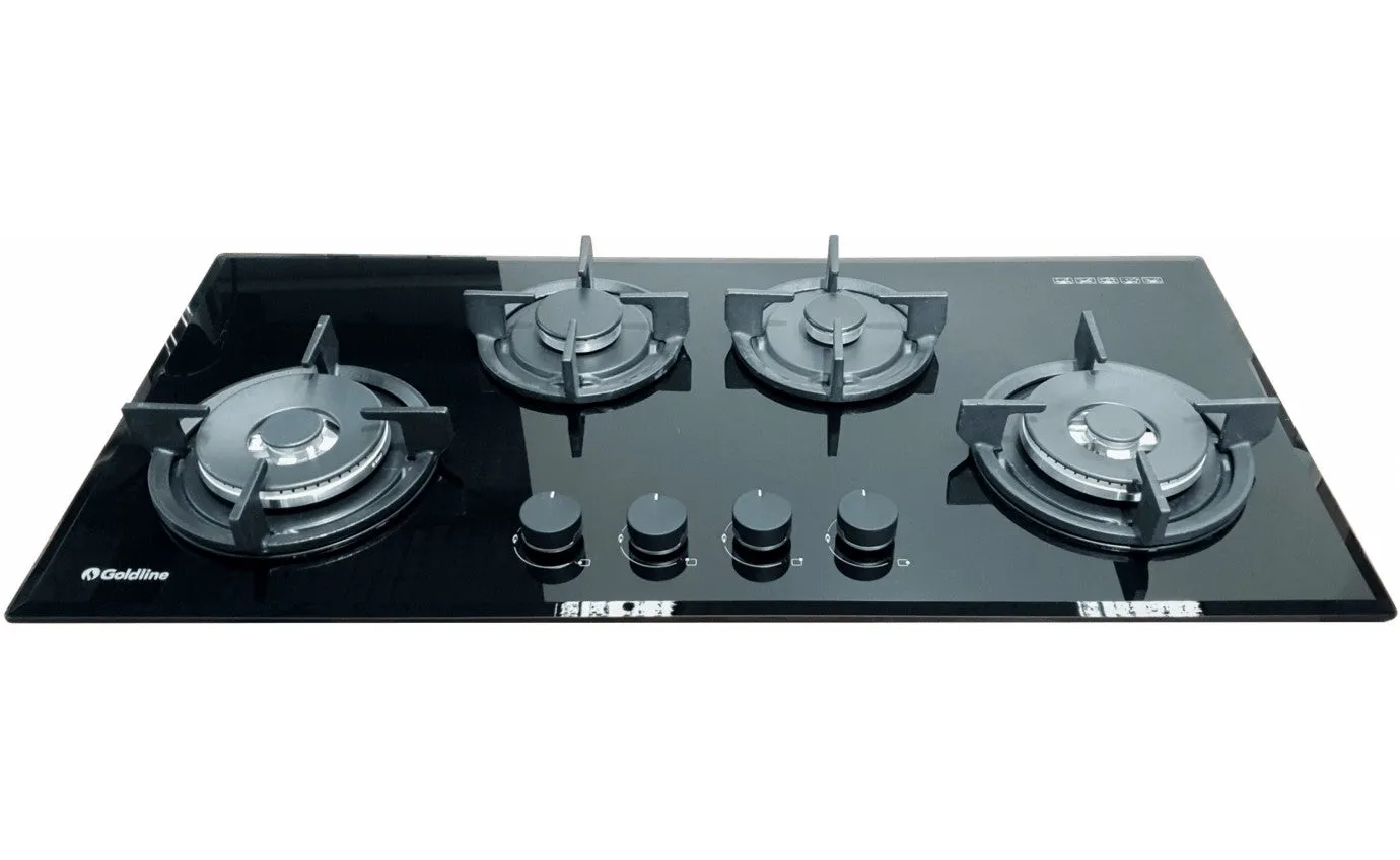 Goldline 93cm 4 Burner Gas Cooktop SAB4GLB Black Glass