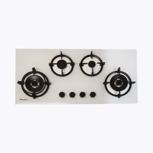 Goldline 93cm 4 Burner Gas Cooktop SAB4GLW White Glass