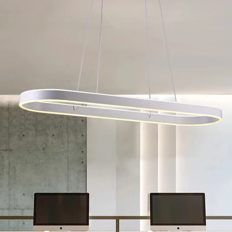 Gold/White Oval Suspension Pendant LED Ceiling Light - 31.5"/39"/47" Wide - Minimalist Style - Warm/White Light - Over Island