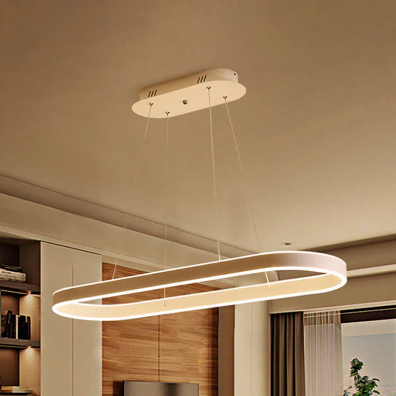 Gold/White Oval Suspension Pendant LED Ceiling Light - 31.5"/39"/47" Wide - Minimalist Style - Warm/White Light - Over Island