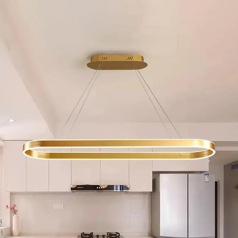 Gold/White Oval Suspension Pendant LED Ceiling Light - 31.5"/39"/47" Wide - Minimalist Style - Warm/White Light - Over Island