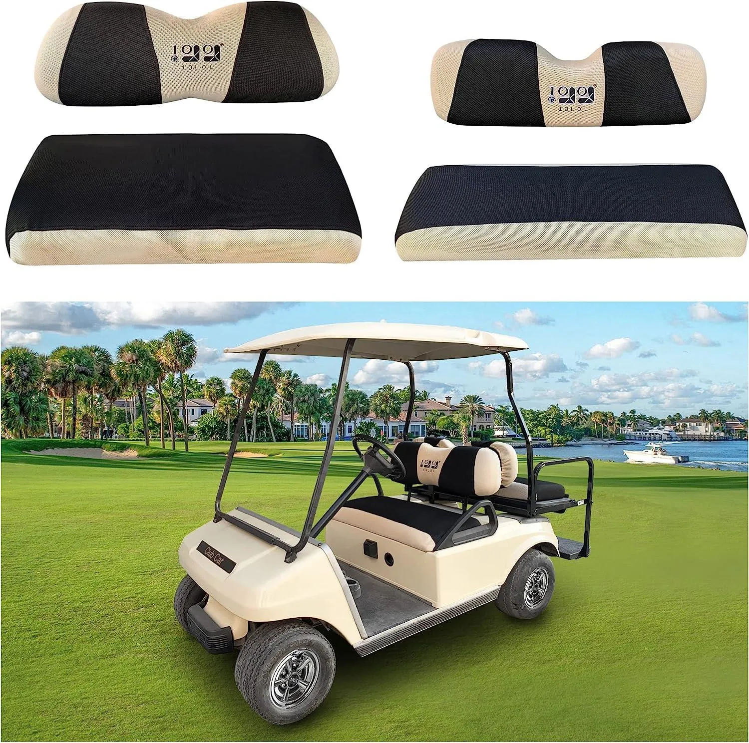 Golf Cart Front Rear Seat Cover Set for EZGO TXT RXV & Club Car DS - 10L0L