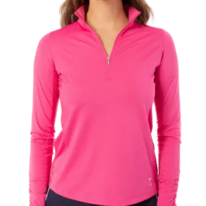 Golftini L/S Zip Mock Stretch Top - Hot Pink