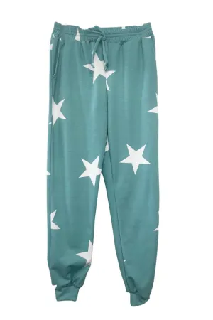 Good Girl Star Print Sweatpants GP310E Teal 5009