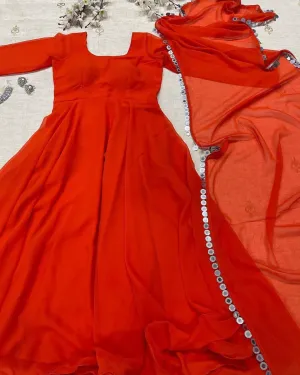 Good Looking Red Color Gown With Dupatta