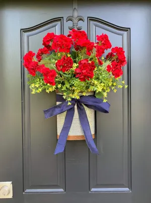 Good Times Red Geranium Bucket Wreath