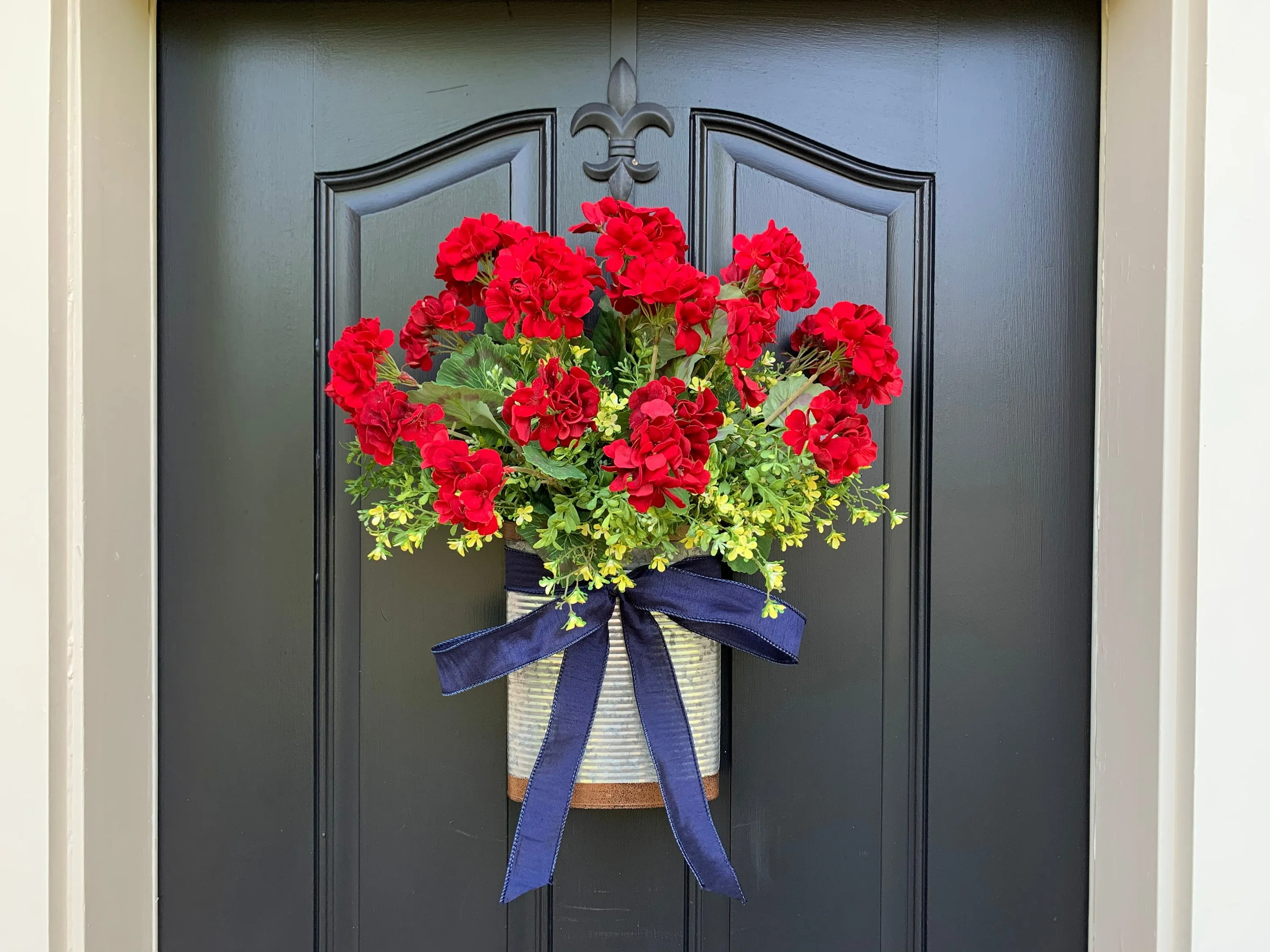 Good Times Red Geranium Bucket Wreath