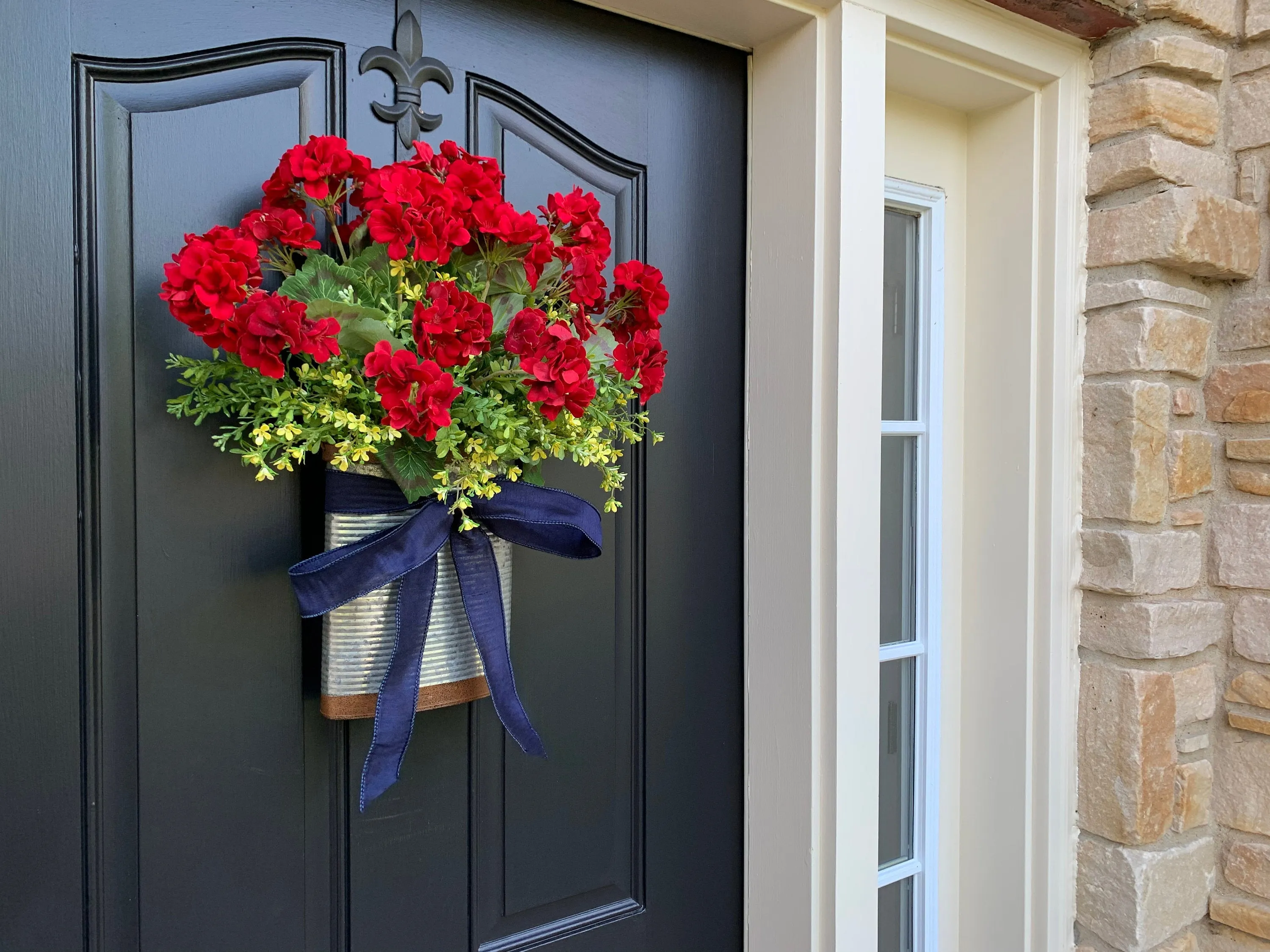 Good Times Red Geranium Bucket Wreath