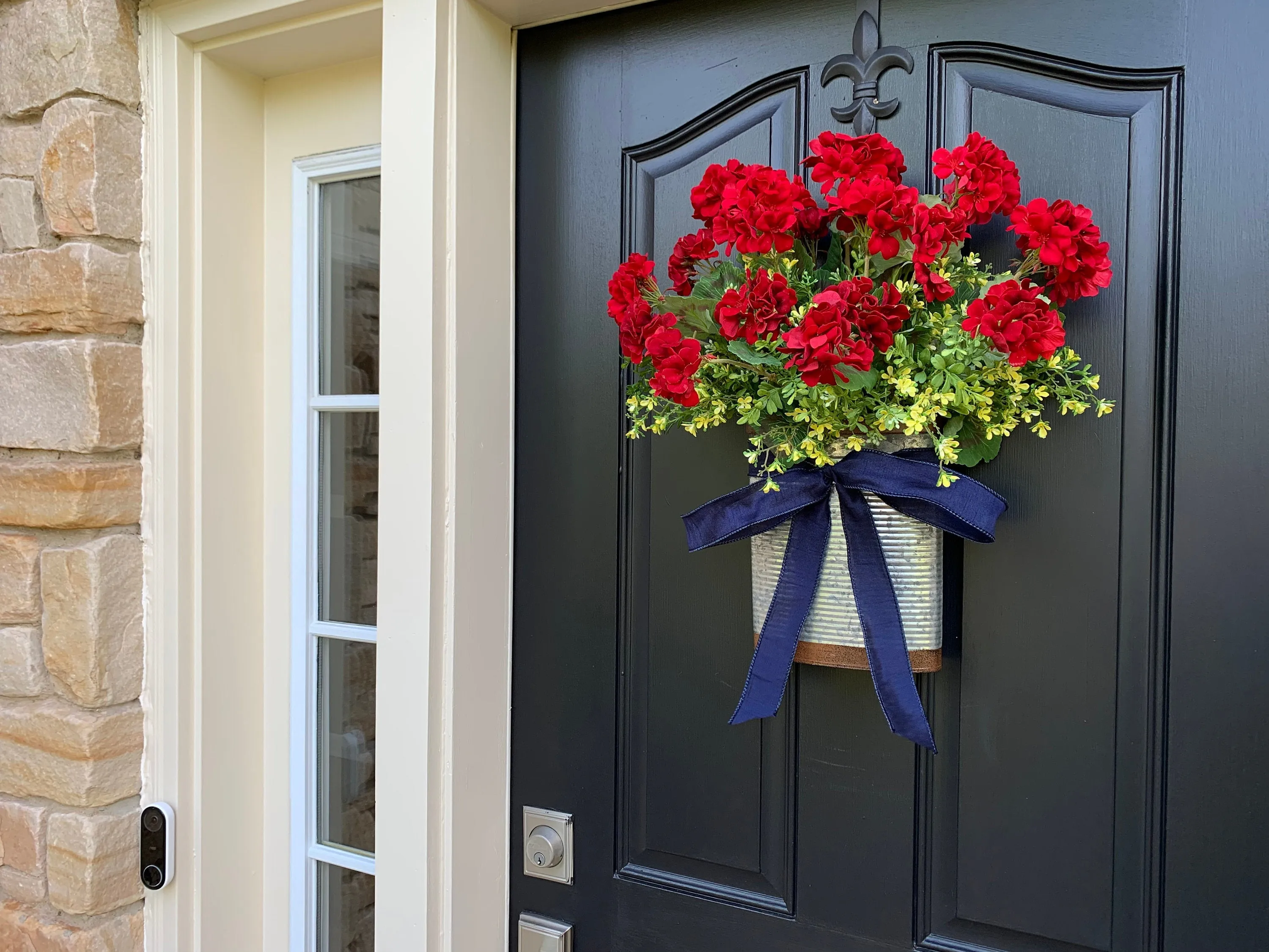 Good Times Red Geranium Bucket Wreath