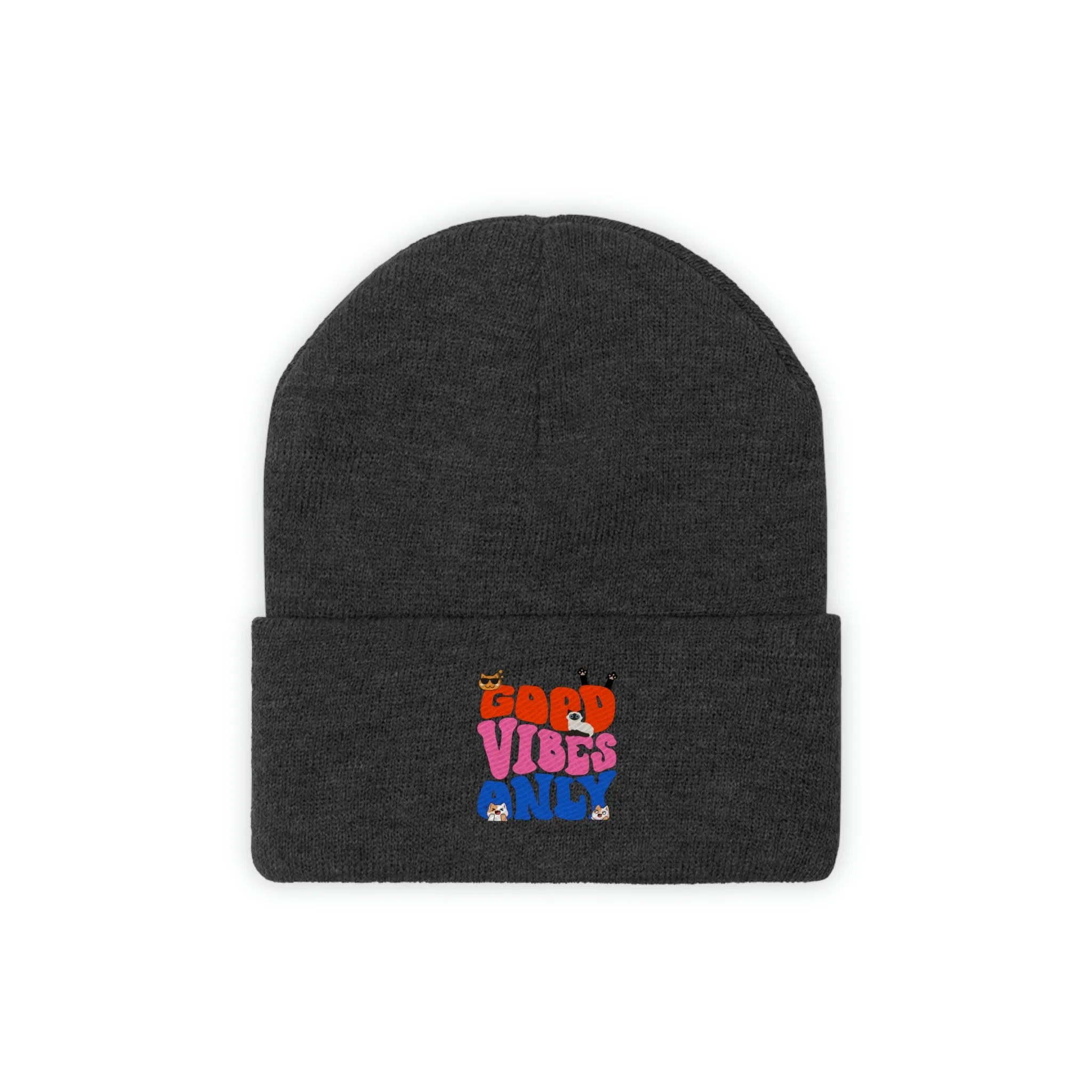 Good Vibes Only Cat POD Knit Beanie