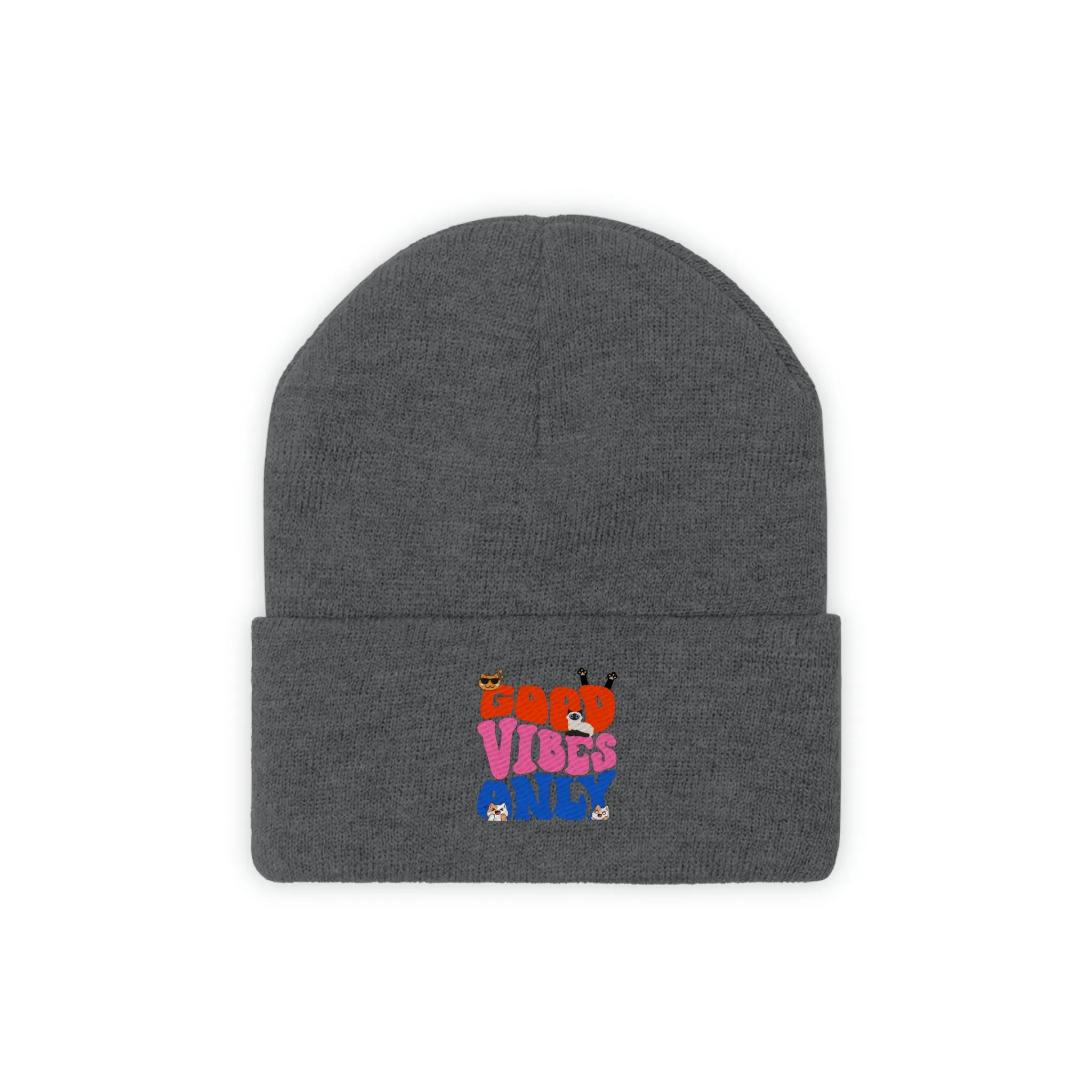 Good Vibes Only Cat POD Knit Beanie