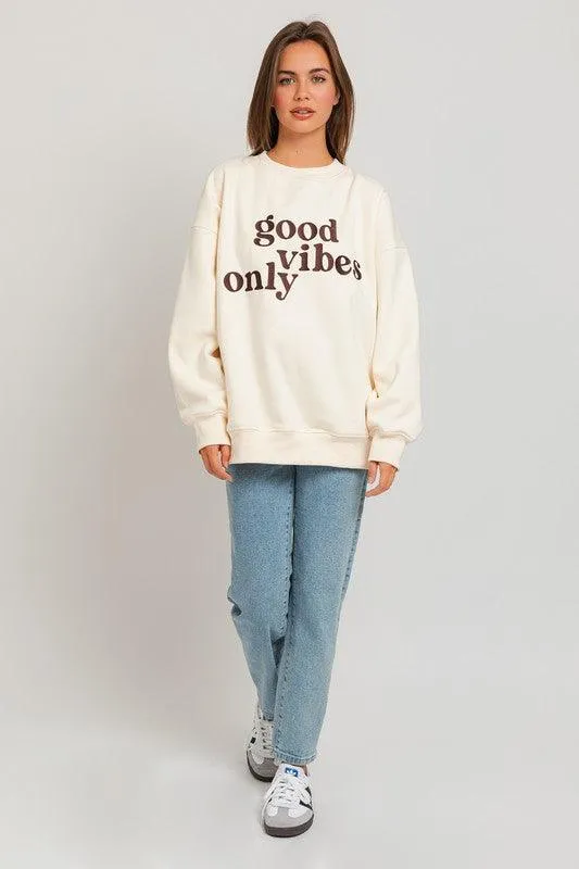 Good Vibes Only Embroidery Oversized Sweatshirt