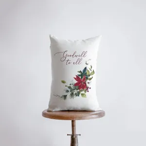 Goodwill to All | Christmas Poinsettia | Throw Pillow Cover | Christmas Pillowcase | 12x18 | Elegant Luxury Decor | Cute Home Decor