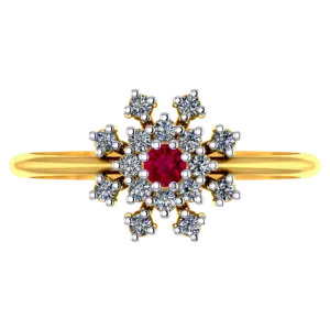 Gorgeous 14k Gold And Diamond Ring From Women Adorned With Red Gemstone