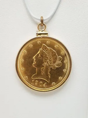 Gorgeous 1904 US $10 Gold Coin With 14k Yellow Gold Frame