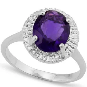 Gorgeous 2.3ctw Amethyst & Diamond Platinum Plated 925 Silver Ring