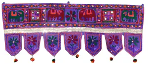 Gorgeous Door Hanging India Mirror Work Toran Indian Decor (Purple, 34 x 13 inches)