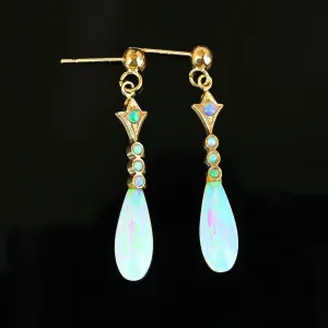 Gorgeous Vintage Gold Dangle Teardrop Opal Earrings