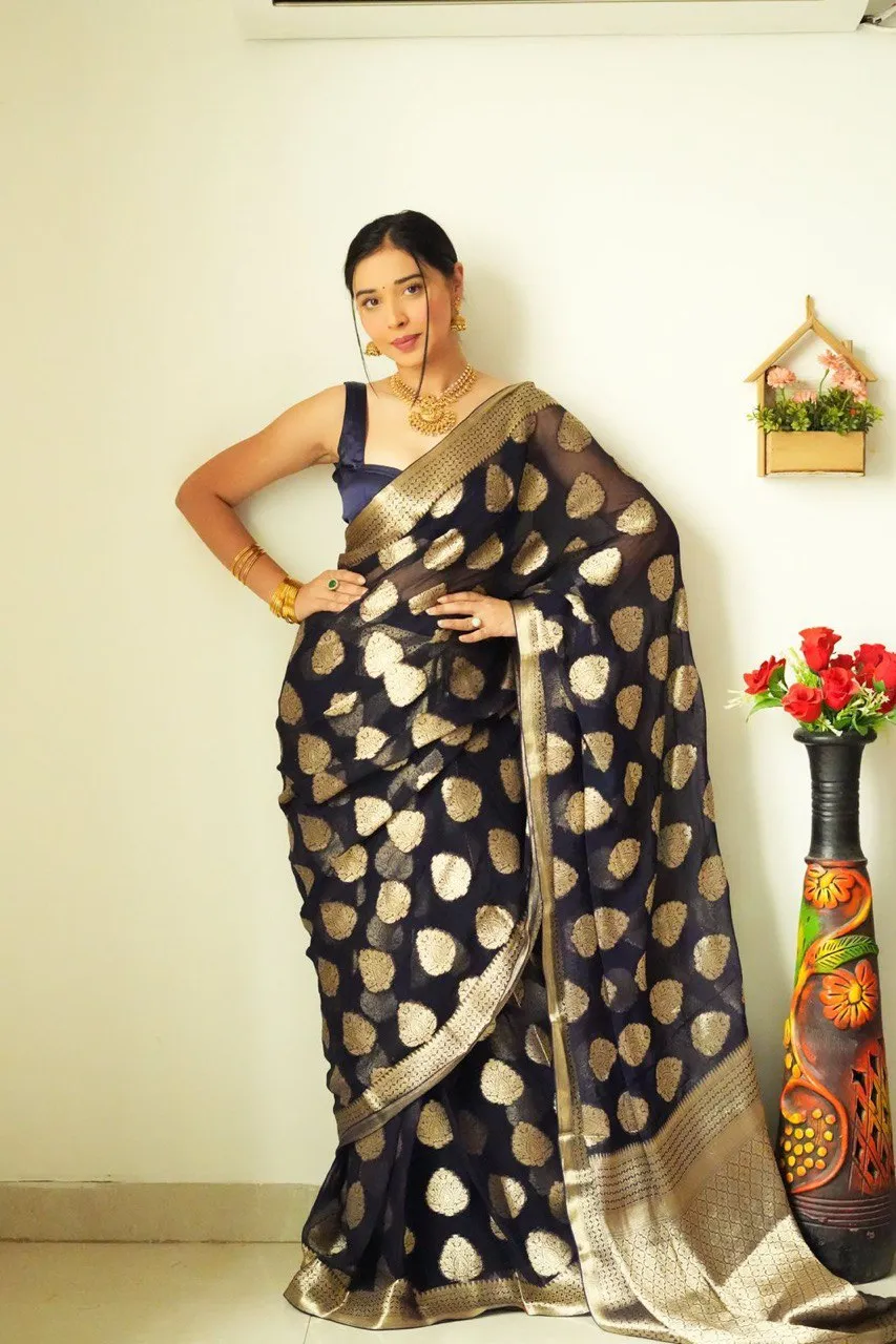 Gossamer 1-Minute Ready To Wear Black Soft Silk Saree