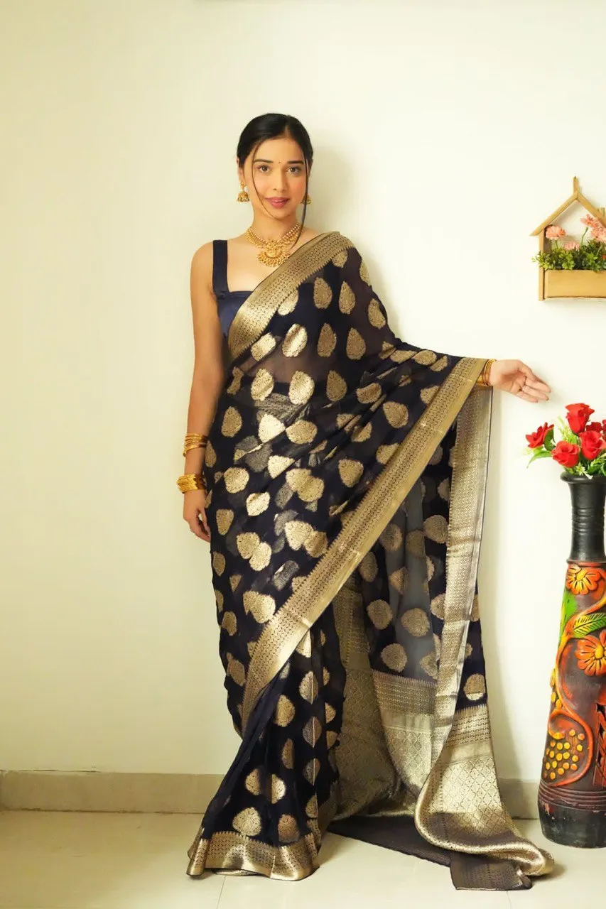 Gossamer 1-Minute Ready To Wear Black Soft Silk Saree