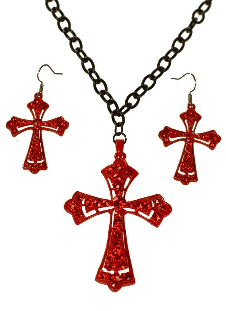 Gothic Halloween Cross and Earring Jewelery Set