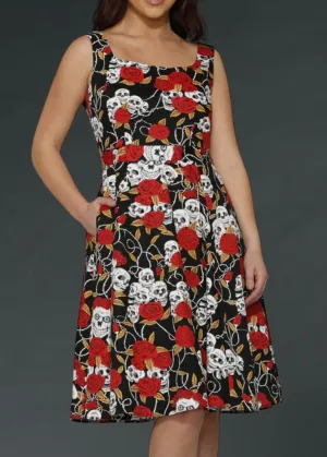 Gothic Red Roses and Skulls Dress