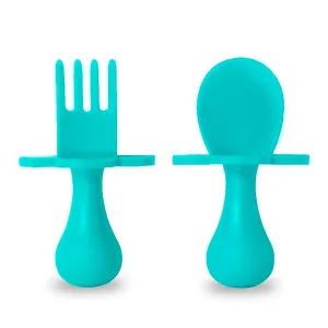 Grab Ease First Self-Feeding Baby Utensil Set of Spoon and Fork - Teal