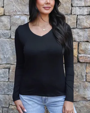 Grace & Lace Modal V-Neck Long Sleeve Tee - Black