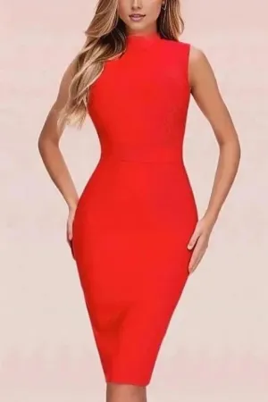 Grace Bandage Midi Dress - Lipstick Red