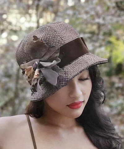 Grace Cloche Style Hat - Interconnected in Java Upholstery (Trims Shown - Limited Availability)