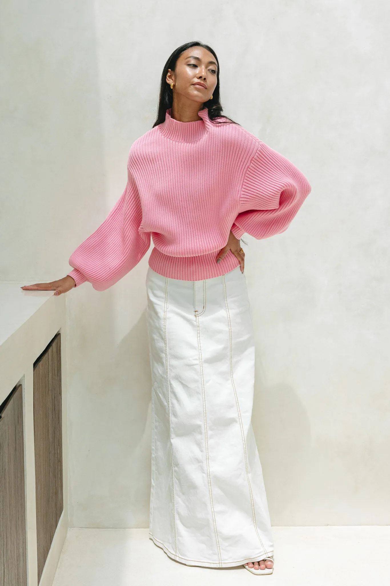 Grace Pink Balloon Sleeve Knit Sweater