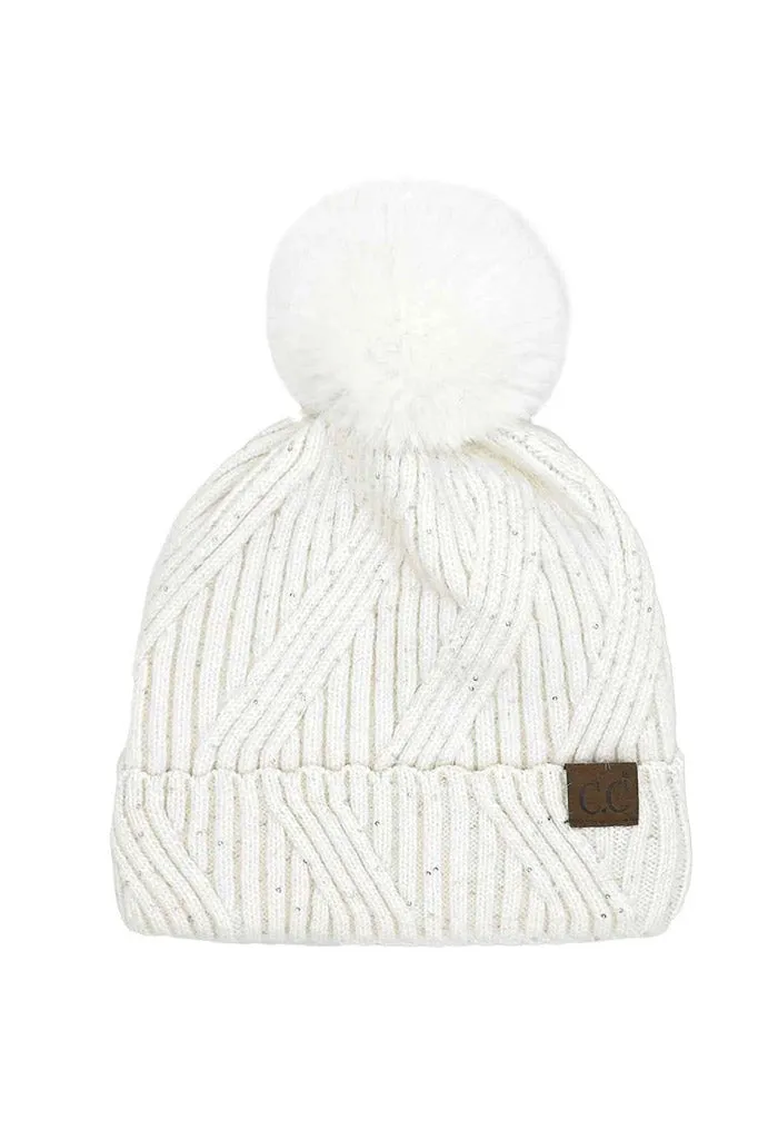 Grace Sequin Beanie-Ivory