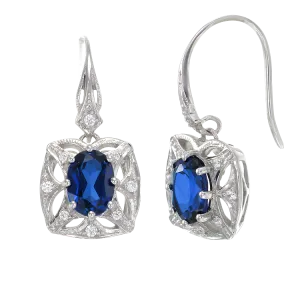 Graceful Blue Sapphire Earrings with Filigree Detail