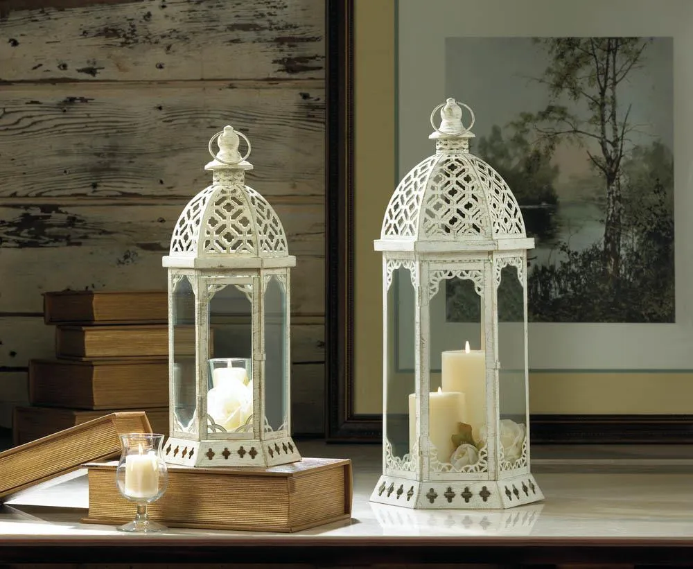 Graceful Distressed White Lantern (L)