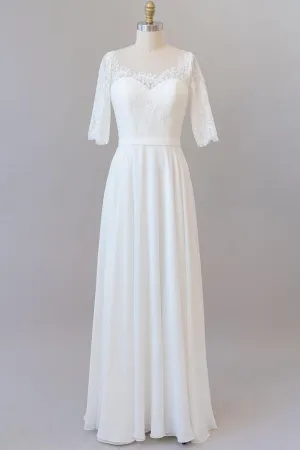 Graceful Long A-line Lace Chiffon Wedding Dress with Sleeves