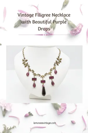 Graceful Vintage Filigree Choker with Purple Drops