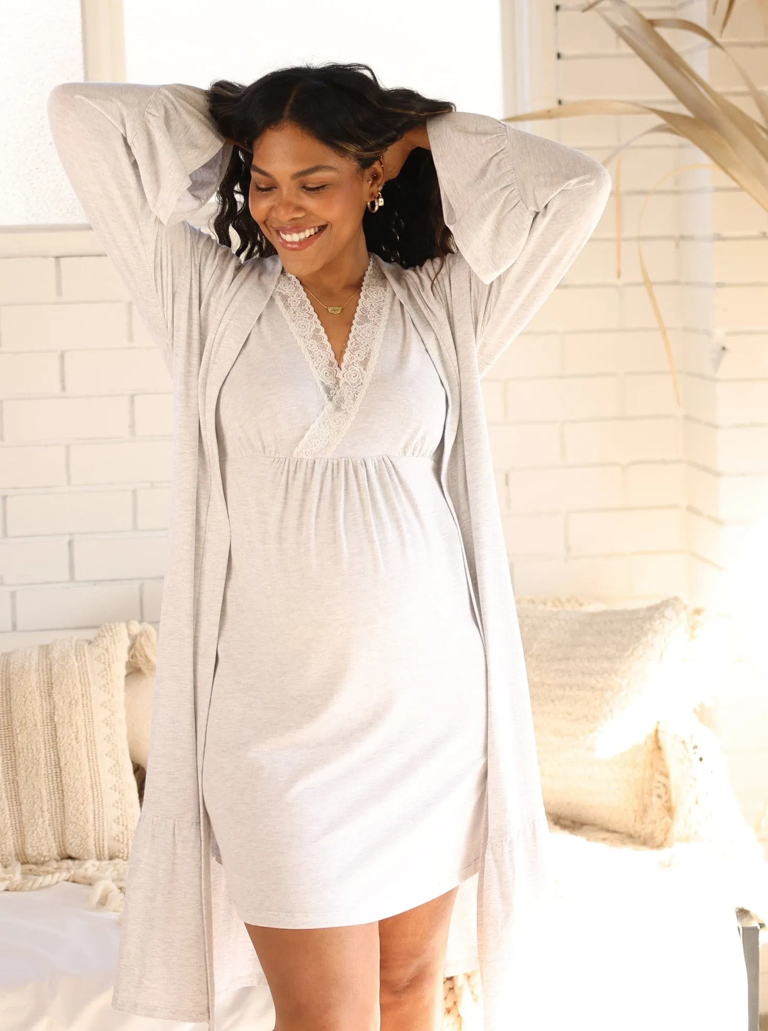 Gracie Maternity Bamboo Nightie  - Snow Marl