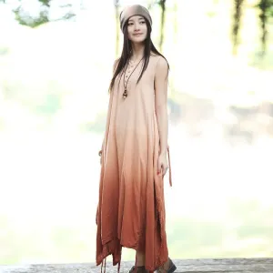 Gradient and Vibrant Linen Maxi Dress | Hippie