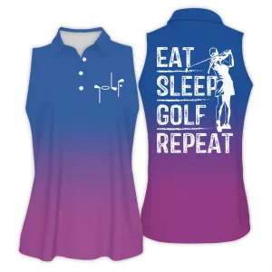 Gradient Eat Sleep Golf Repeat Sleeveless & Zipper Polo Shirt For Woman