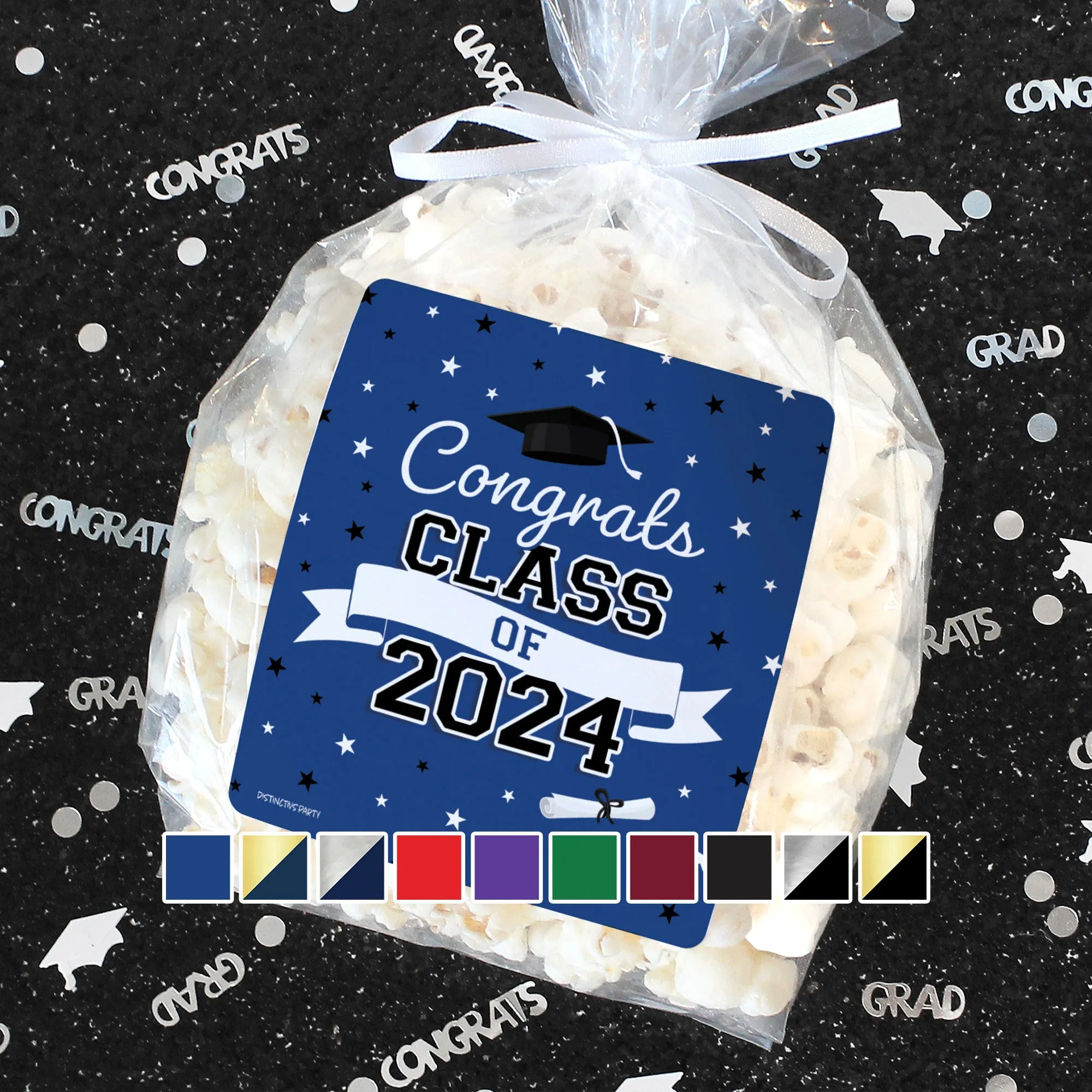 Graduation Class of 2024: Graduation Party Favors - Chip Bag and Snack Bag Stickers - 10 School Colors - 32 Stickers