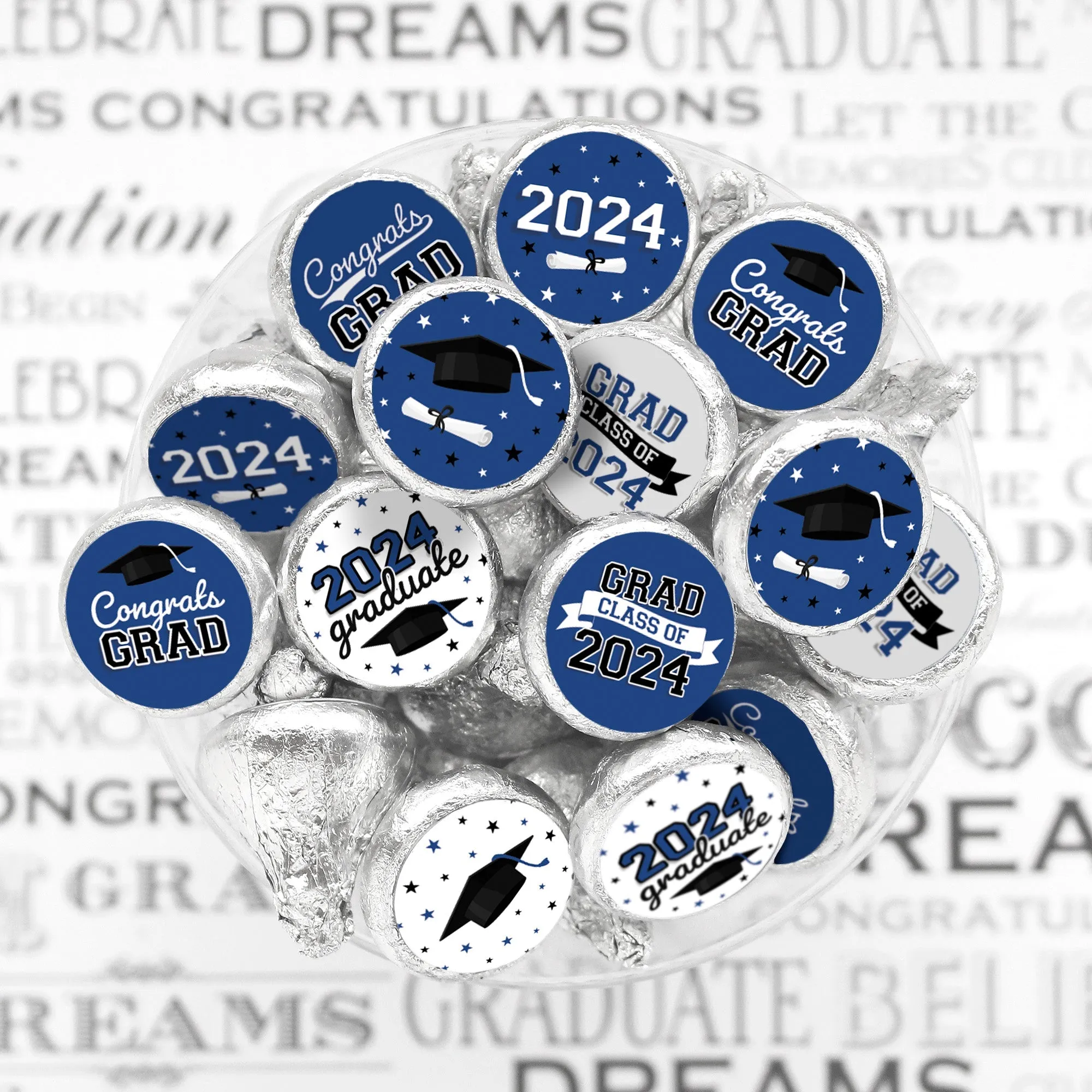 Graduation Class of 2024: Graduation Party Favors - Fits on Hershey® Kisses - 10 School Colors - 180 Stickers