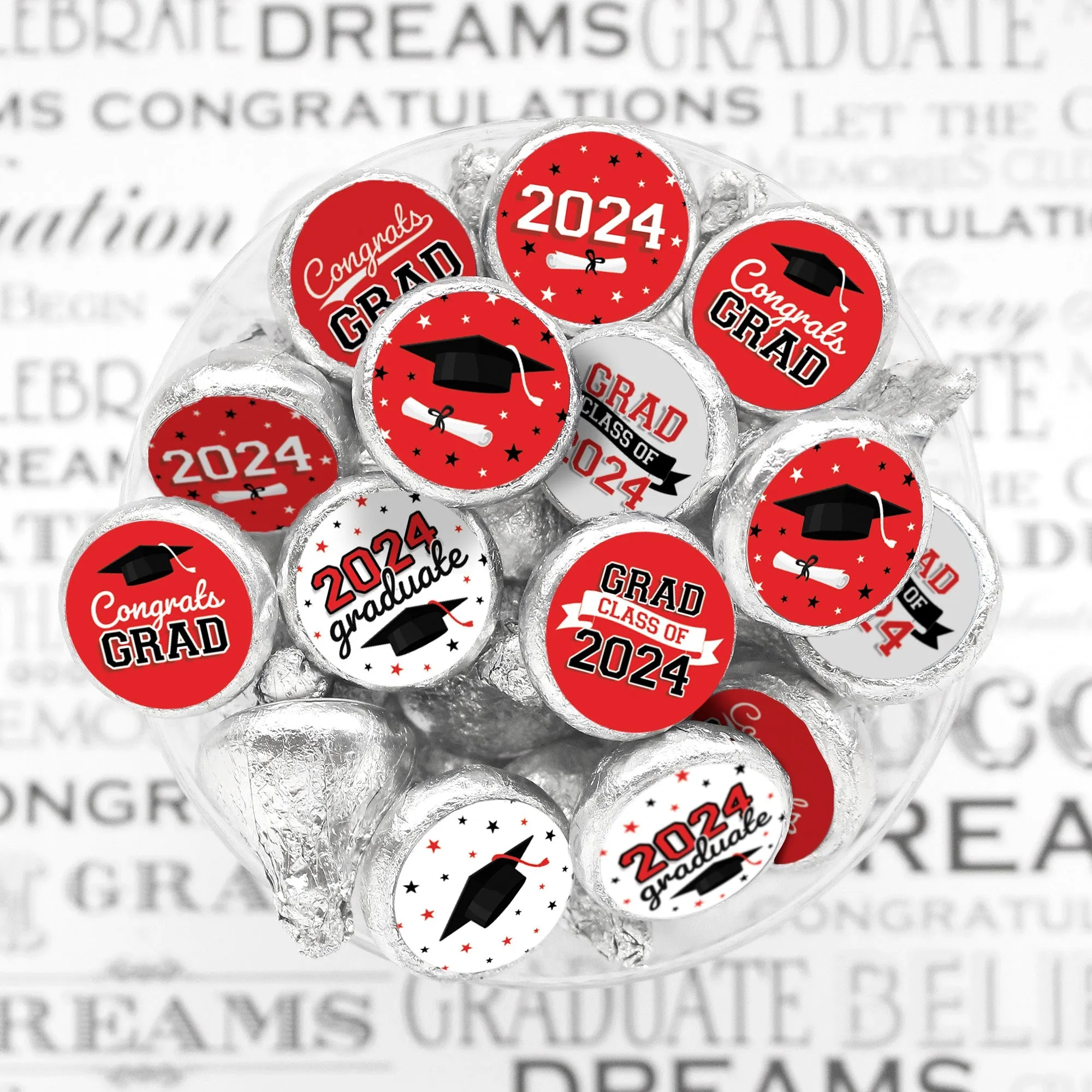 Graduation Class of 2024: Graduation Party Favors - Fits on Hershey® Kisses - 10 School Colors - 180 Stickers