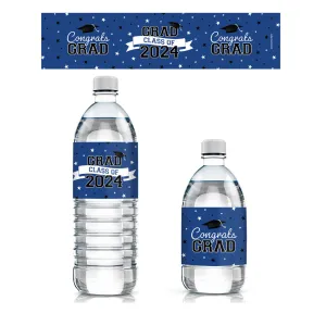 Graduation Class of 2024: Graduation Party Favors - Water Bottle Labels  - 10 School Colors - 24 Waterproof Stickers