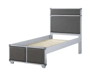 Graham Full Bed, Gray Faux Leather & Gray