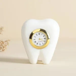 Grahvatika Tooth Shape Marble Table Clock, Unique Design Decorative Clock Showpiece, Ideal Gift for Dentists Day