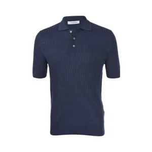 GRAN SASSO Cotton Linen Ribbed Polo NAVY