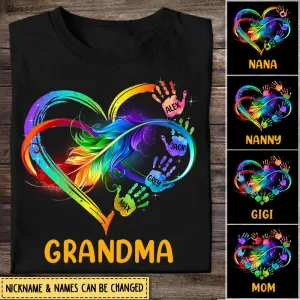 Grandma Grandkids Infinity Love Family Mother's Day Gift Heart Hand Prints Tshirt