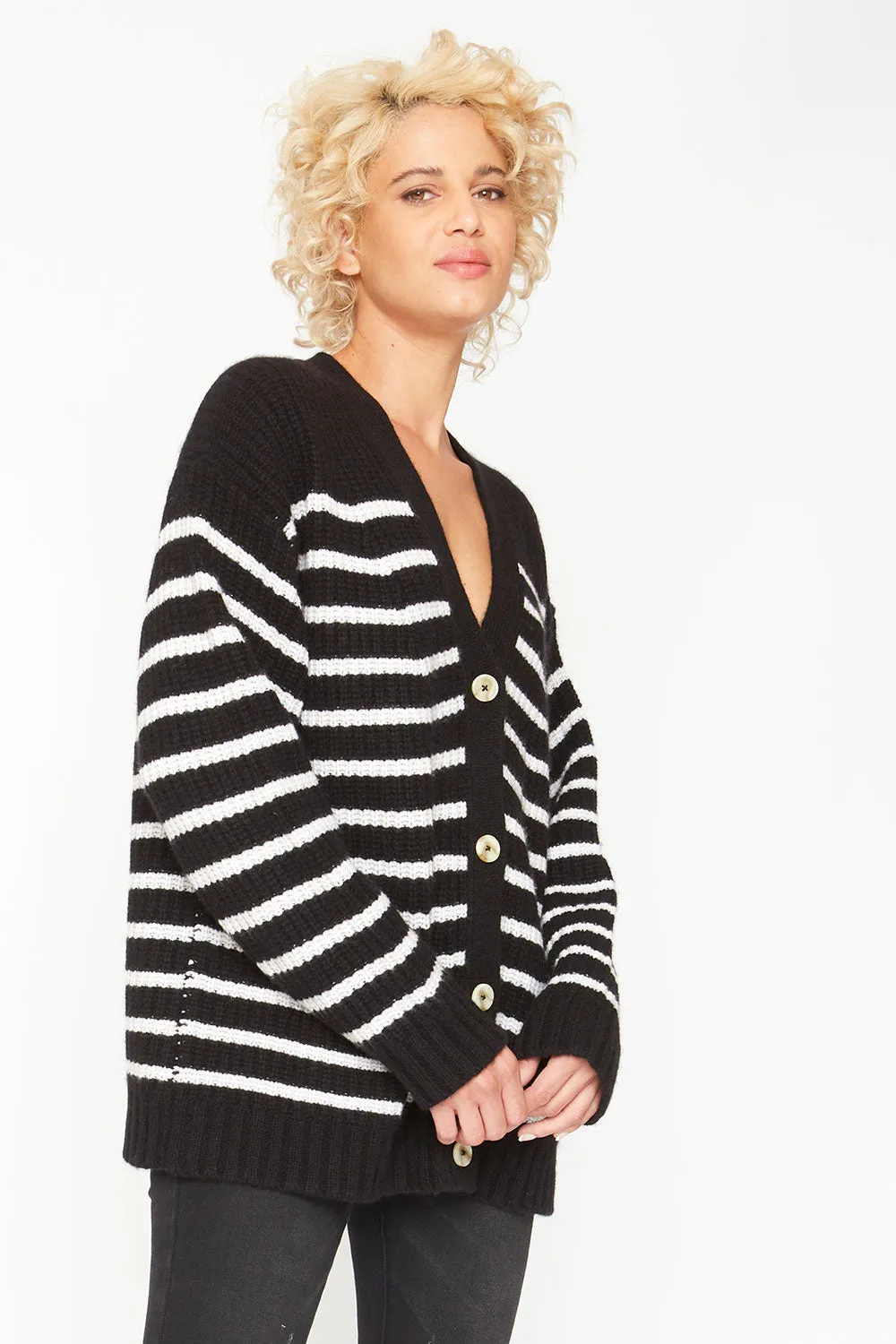 Grandpa Cardigan Sweater - Black and White Stripe