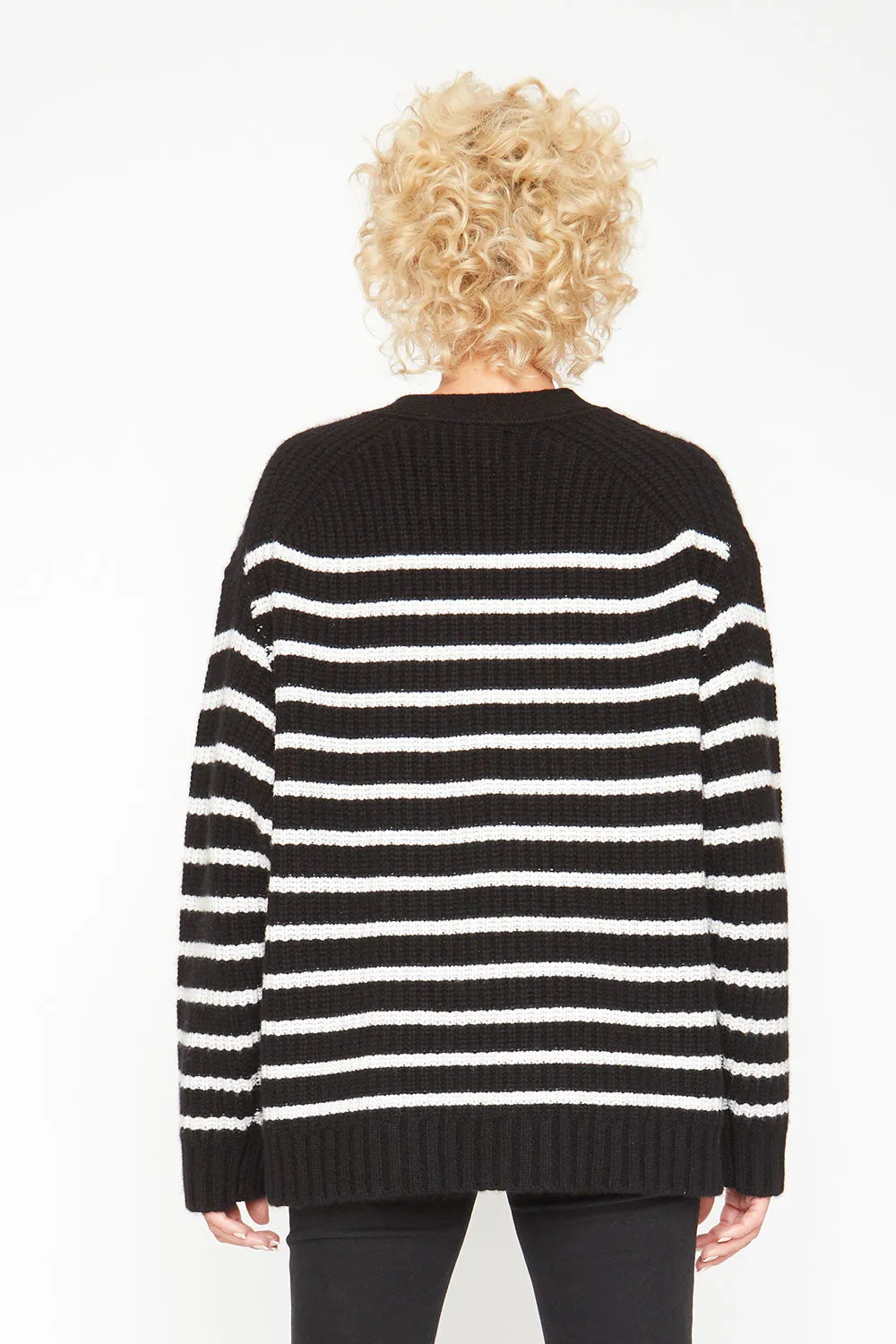 Grandpa Cardigan Sweater - Black and White Stripe