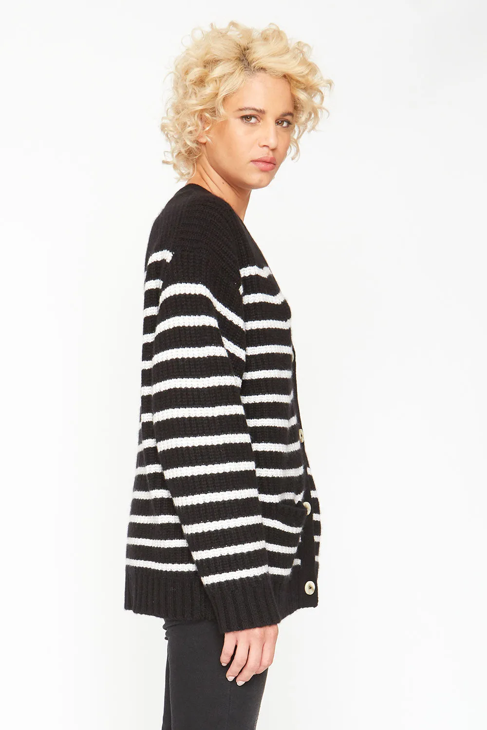 Grandpa Cardigan Sweater - Black and White Stripe